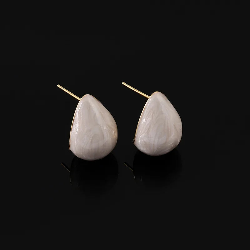 Light Luxury Pearlescent White Teardrop Enamel Stud & Clip On No Piercing Statement Earrings