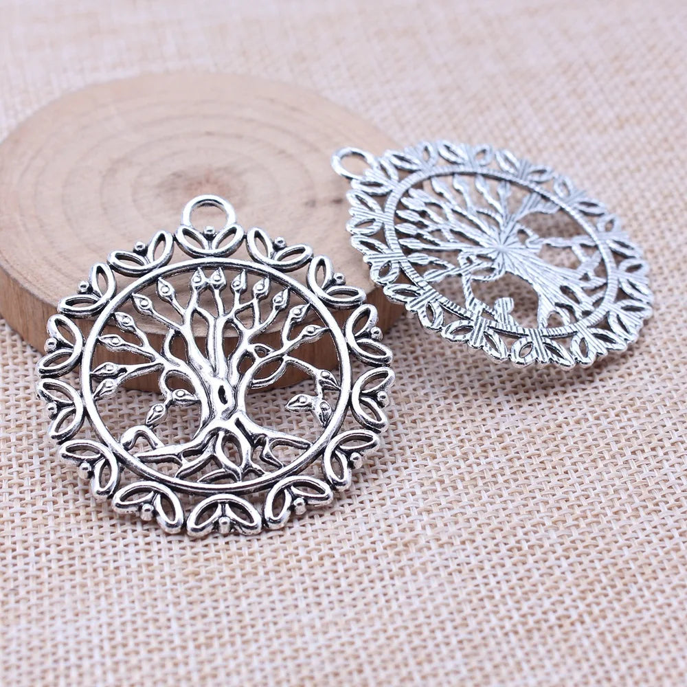 46x51mm 8.7g Antique Silver Zinc Alloy Round Tree Charm Pendant for Necklace DIY Jewelry Making