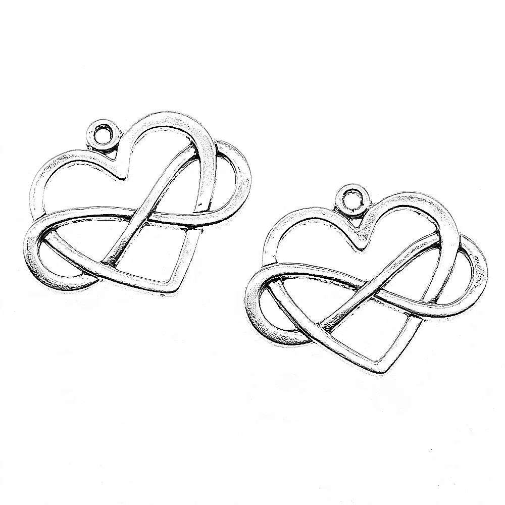 27x22mm 2.5g Antique Zinc Alloy Heart Infinity Symbol Charm Pendant for DIY Bracelet Necklace Making