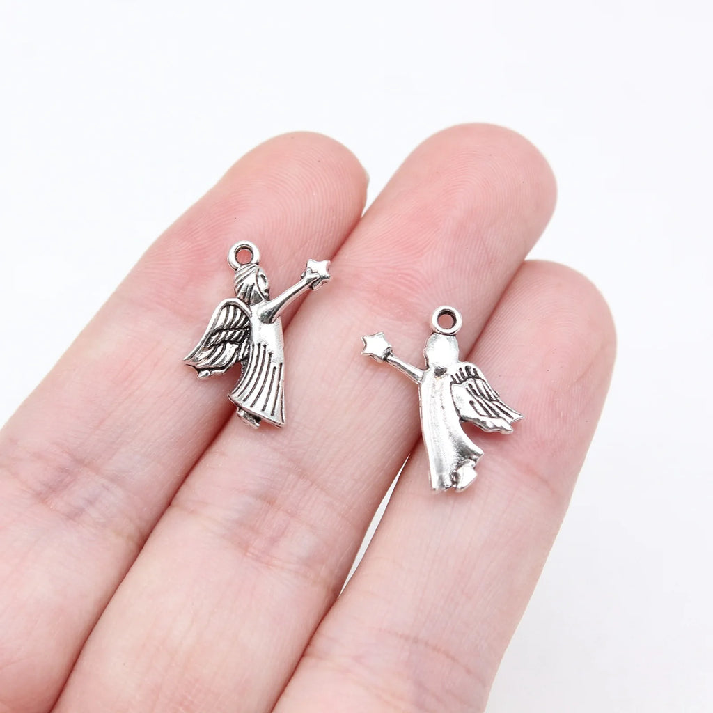 17x15mm 0.65g Antique Silver Zinc Alloy Angel Holding Star Charm Pendant for DIY Jewelry Making