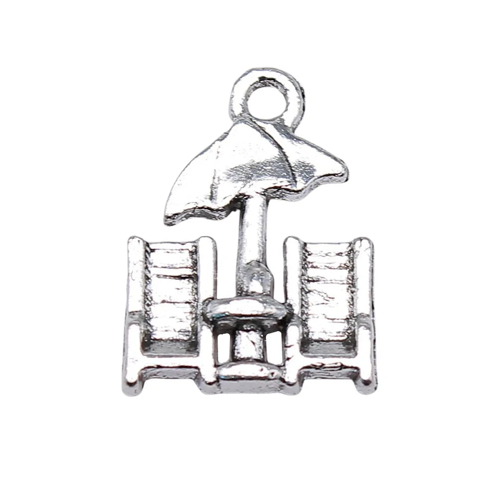 20x14mm 1.3g Antique Silver Zinc Alloy Beach Chair Charm Pendant for DIY Bracelet Necklace Making