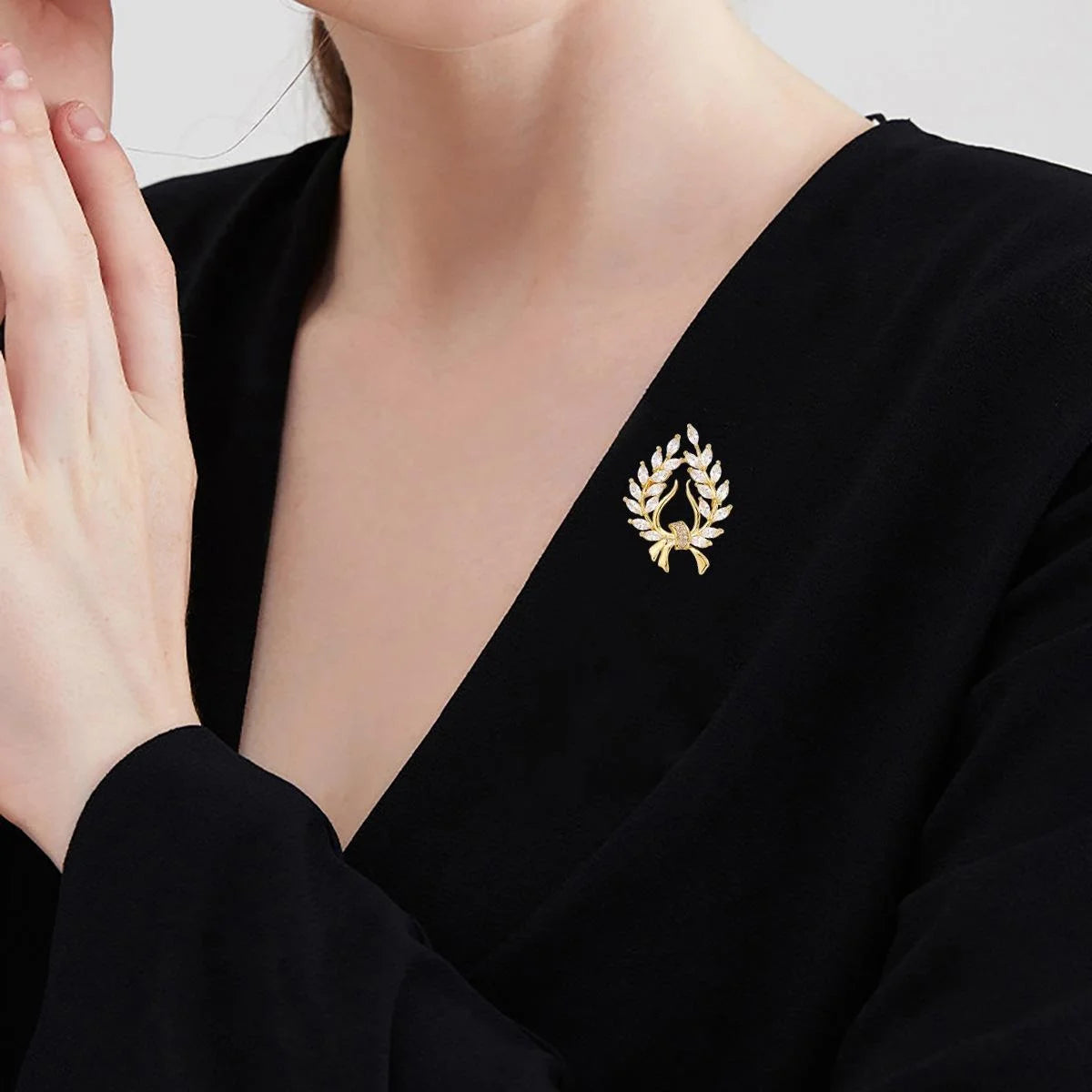 Luxury Gold Wheat Sheaf Zircon Brooch, Elegant Harvest Leaf Lapel Pin Corsage For Coat Suit Gift