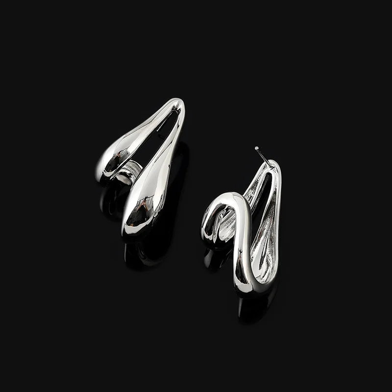 Elegant Silver Alloy Abstract Teardrop Waterdrop Stud & Clip On No Piercing Statement Earrings