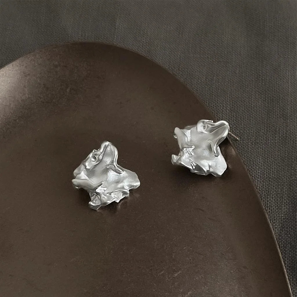 Irregular Matte Geometric Liquid Metal Zinc Alloy Stud Earrings