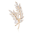 Elegant Gold Tone Alloy Wheat Brooch With Marquise Glass Leaves And Pearl Lapel Pin Suit Accessory