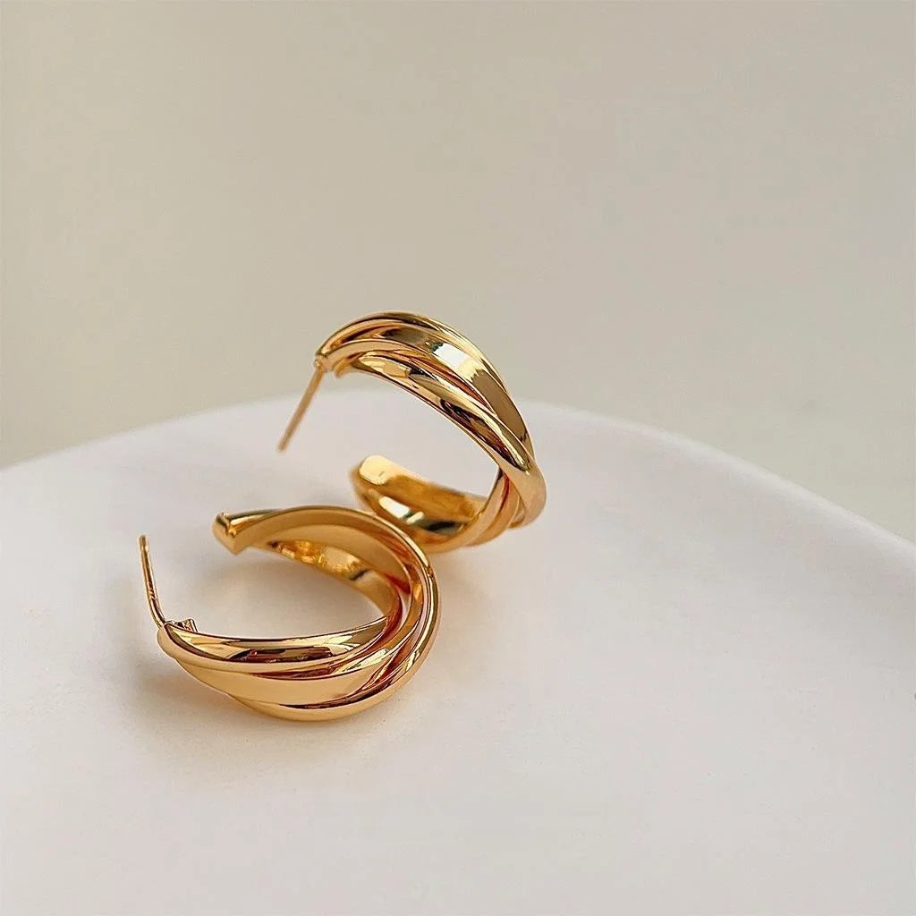 18K Gold Plated Copper Geometric Hoop Drop Earrings Minimalist Luxury Women's Jewelry