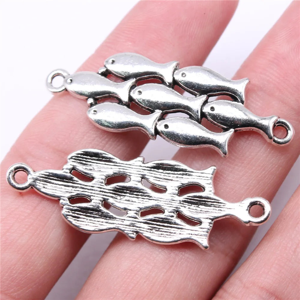 45x15mm 4.5g Antique Silver Zinc Alloy Fish School Connector Charm for DIY Bracelet Necklace Making