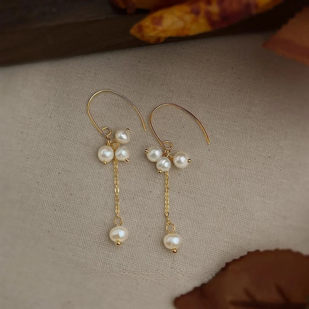 Luxury Freshwater Pearl Geometric Tassel Drop Earrings Handmade Irregular Fashion Jewelry