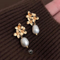 Light Luxury Handmade Floral Drop Earrings With Natural Freshwater Pearls And Silver Plated