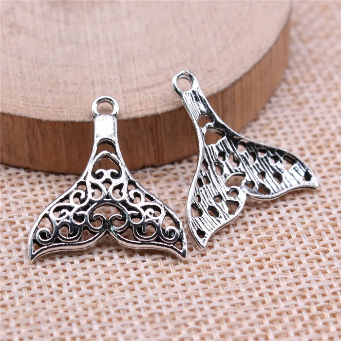 23x22mm 1.75g Antique Silver Zinc Alloy Whale Tail Charm Pendant for DIY Ocean Jewelry Making