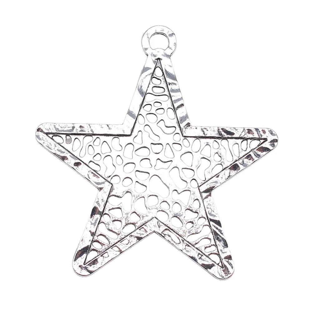 74x70mm 14.9g Antique Silver Zinc Alloy Large Hollow Five Point Star Charm Pendant for DIY Clothing Jewelry