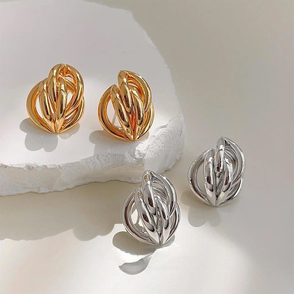 18K Gold Plated Copper Irregular Geometric Hollow Line Drop Earrings For Women