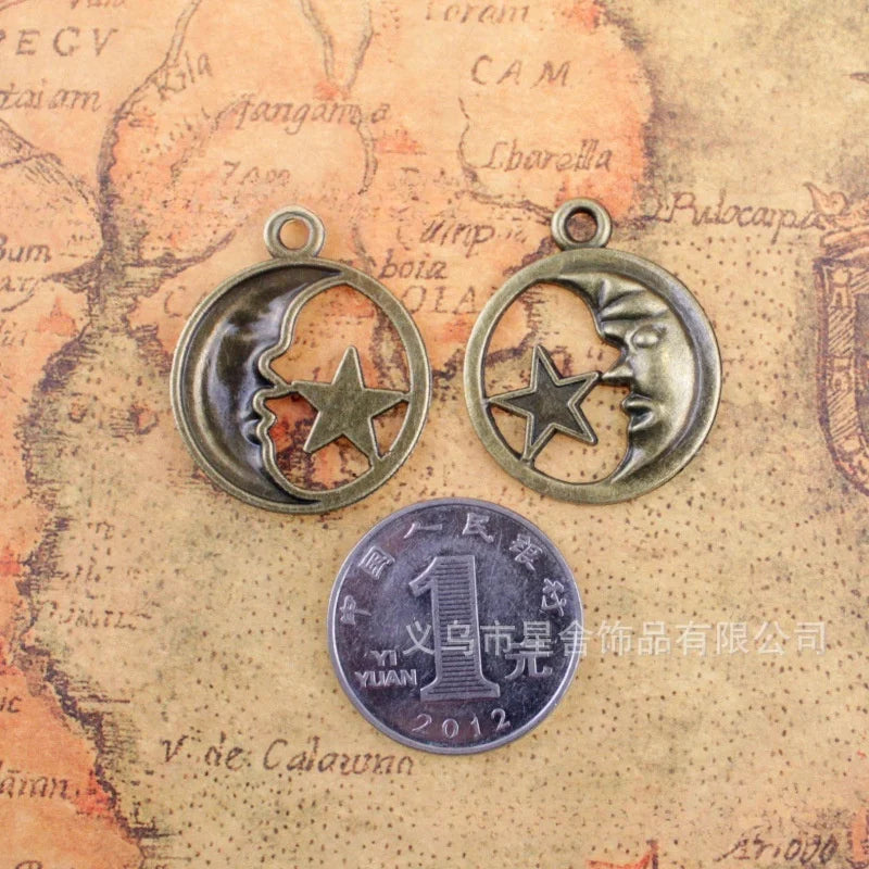 25MM Antique Silver Zinc Alloy Moon And Stars Charm Pendant for DIY Necklace Bracelet Jewelry Making