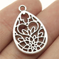 27x18mm 1.9g Zinc Alloy Openwork Waterdrop Teardrop Hollow Earring Charms with Floral Pattern for DIY Jewelry Making