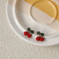 Sweet Cherry Stud Earrings Copper Enamel Leaf Fruit Jewelry