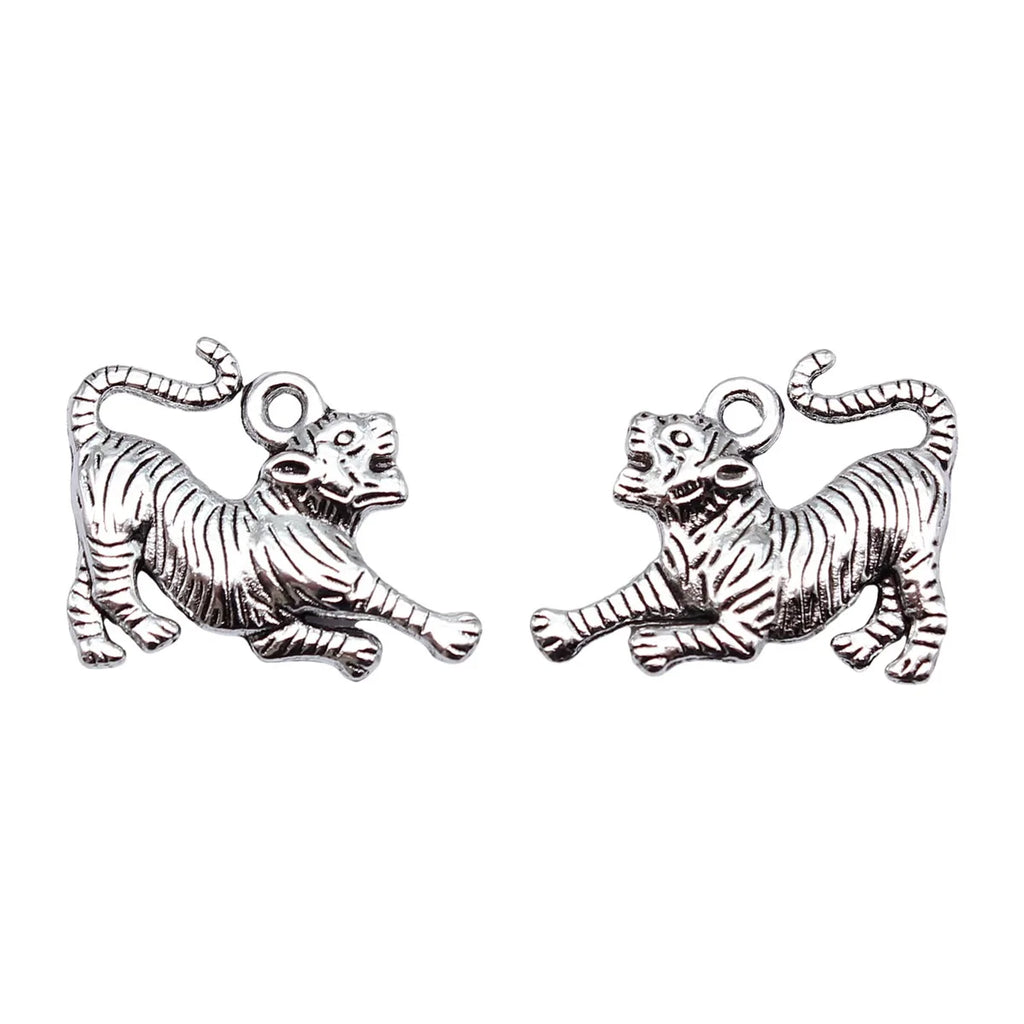 25x18mm 2.1g Antique Silver Zinc Alloy Tiger Charm Pendant for DIY Necklace Bracelet Jewelry Making