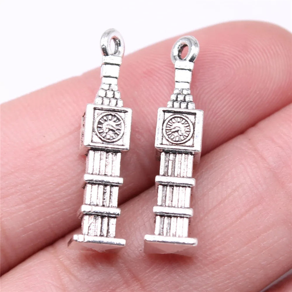 27x6mm 2.09g Antique Silver Zinc Alloy Big Ben Clock Tower Charm Pendant for DIY Necklace Bracelet Making