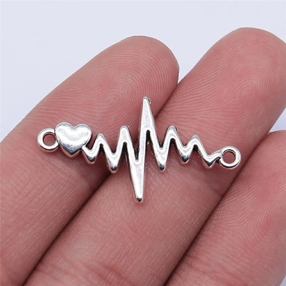 31x17mm 1.6g Multicolor Zinc Alloy Heartbeat Heart Connector Charm for DIY Bracelet Jewelry Making
