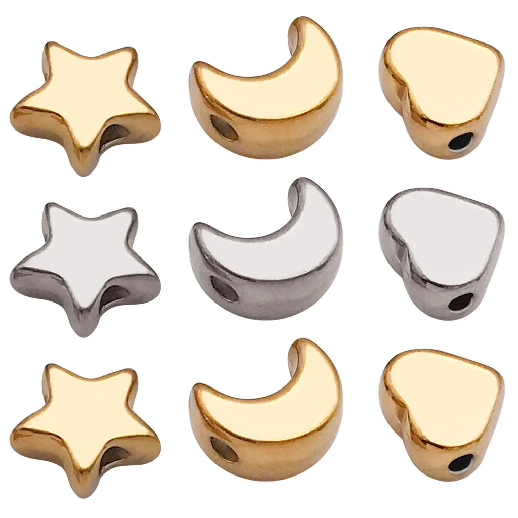 Stainless Steel Moon Heart Smooth Spacer Beads for DIY Bracelet Necklace Making