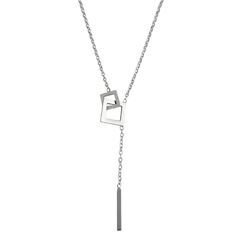 Korean Style Geometric Square Stainless Steel And Copper Light Luxury Clavicle Necklace