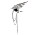 Luxury Gold Alloy Phoenix Wing Brooch With Red Rhinestone And Chain Tassel, Elegant Lapel Pin Gift