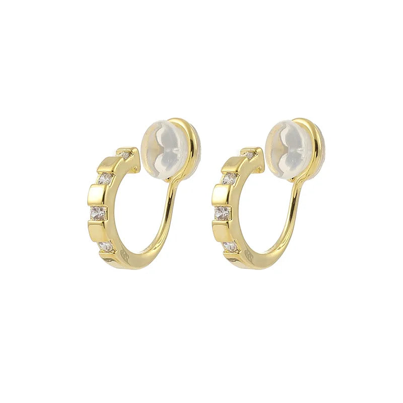 Vintage Gold Alloy Zircon Hoop Huggie Stud & Clip On No Piercing Silicone Ear Clip Earrings