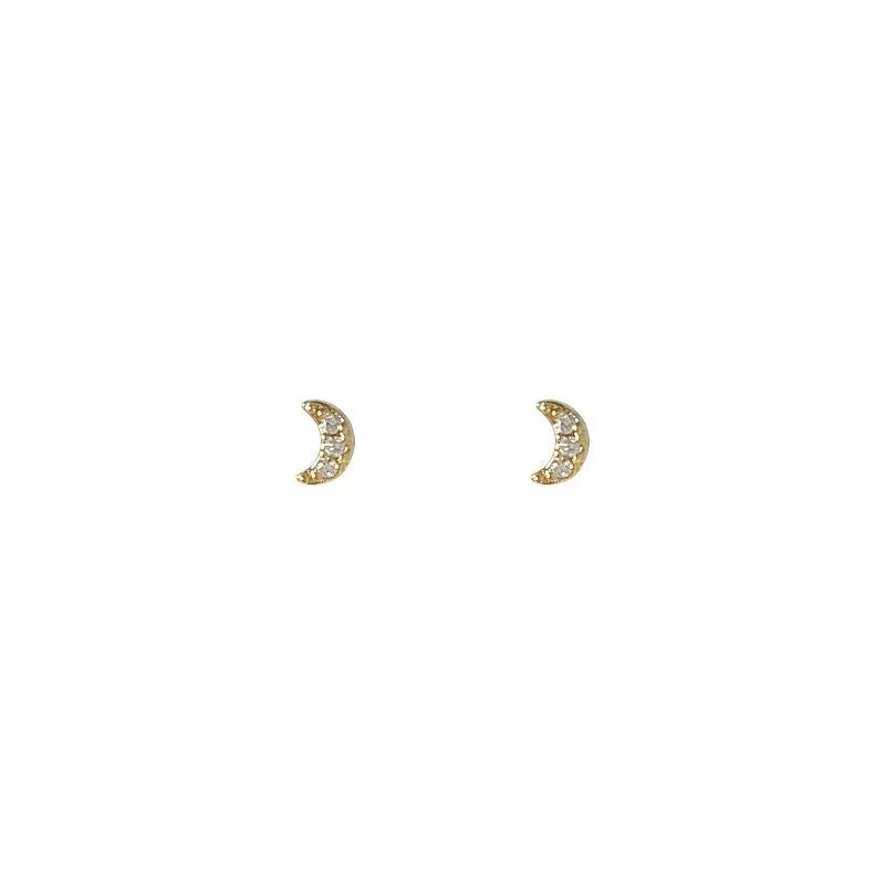 Minimalist Copper Crescent Moon Stud Earrings With Micro Pave Zircon, Versatile Geometric Jewelry
