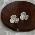 Sweet Iridescent Resin Iris Flower Stud Earrings Gradient Holographic AB Floral Jewelry