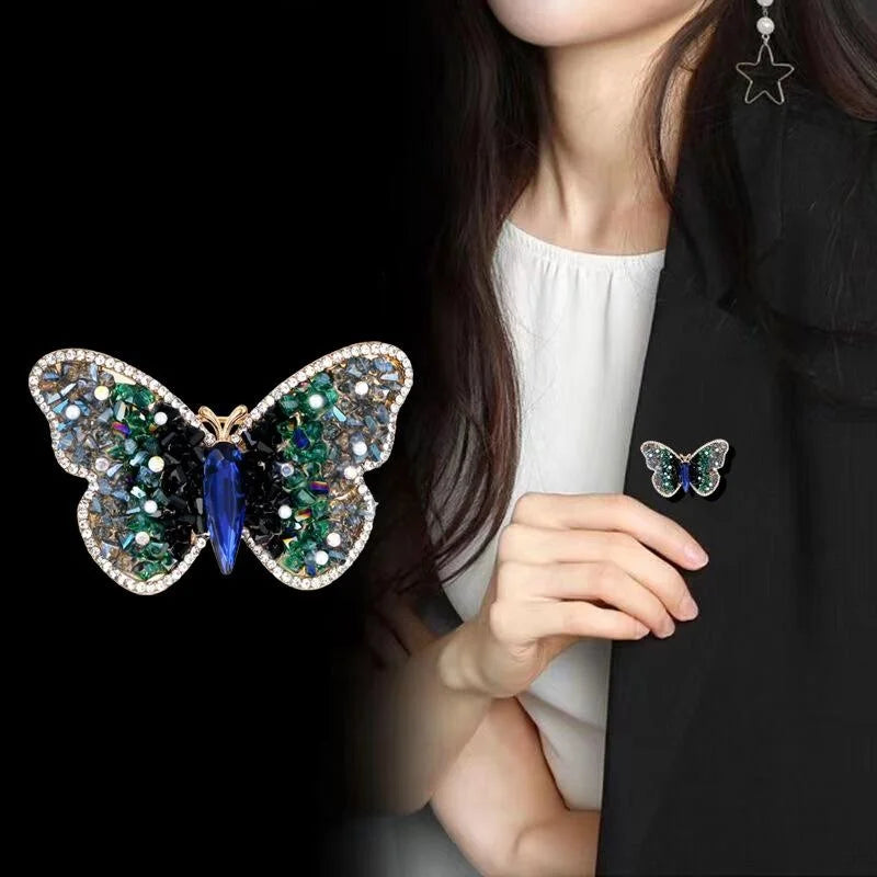 Elegant Butterfly Rhinestone Brooch With Blue Crystal Body, Luxury Animal Lapel Pin Corsage Gift