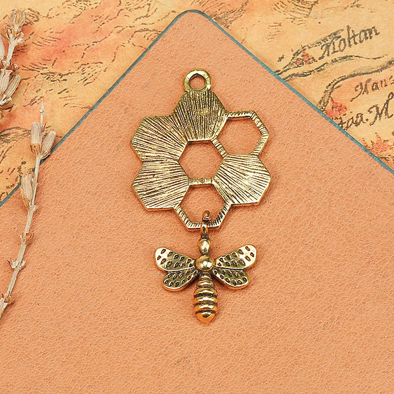 46x25MM Zinc Alloy Honeybee Honeycomb Charm Pendant for DIY Necklace Bracelet Jewelry Making