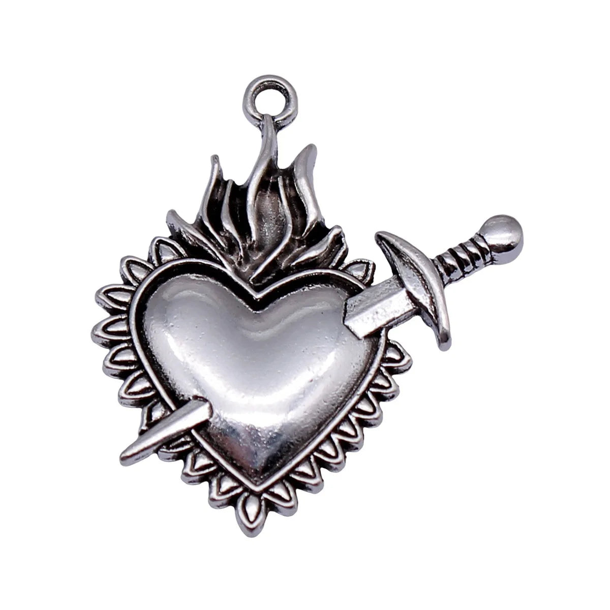27x19mm 2.8g Antique Silver Tone Zinc Alloy Gothic Sword in Heart Charm Pendant for DIY Jewelry