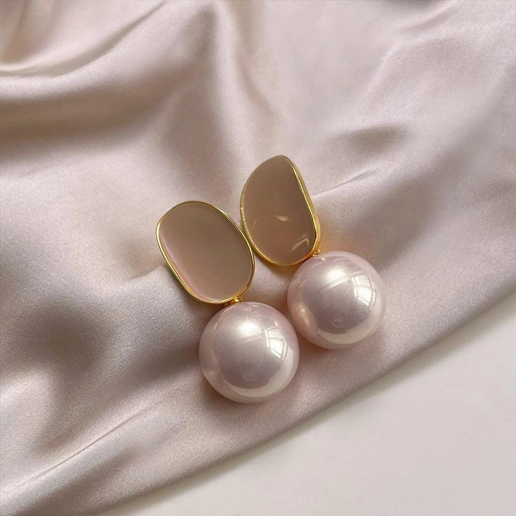 Elegant Irregular Geometric Large Pearl Drop Earrings 14K Plated Copper Fashion Jewelry