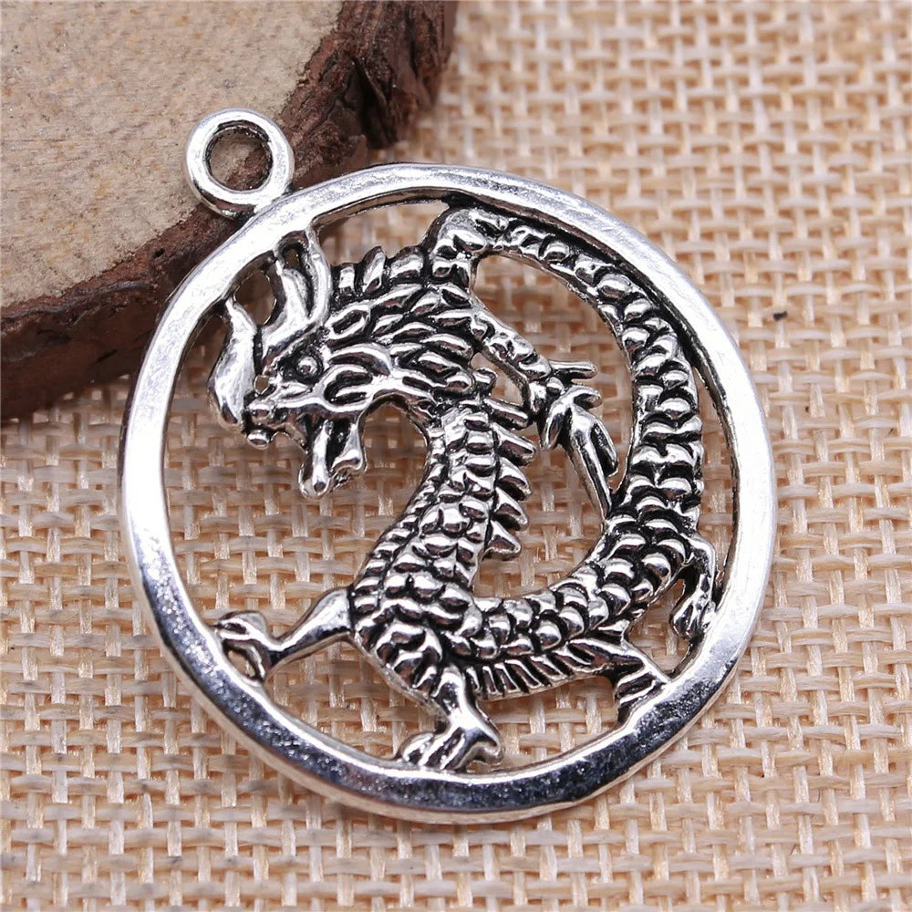 37x32mm 3.9g Antique Silver Zinc Alloy Dragon Charm Pendant for DIY Necklace Bracelet Jewelry Making