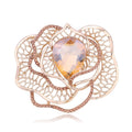 Elegant Camellia Flower Brooch With Teardrop Zircon And Rhinestones, Rose Gold Alloy Lapel Pin Gift