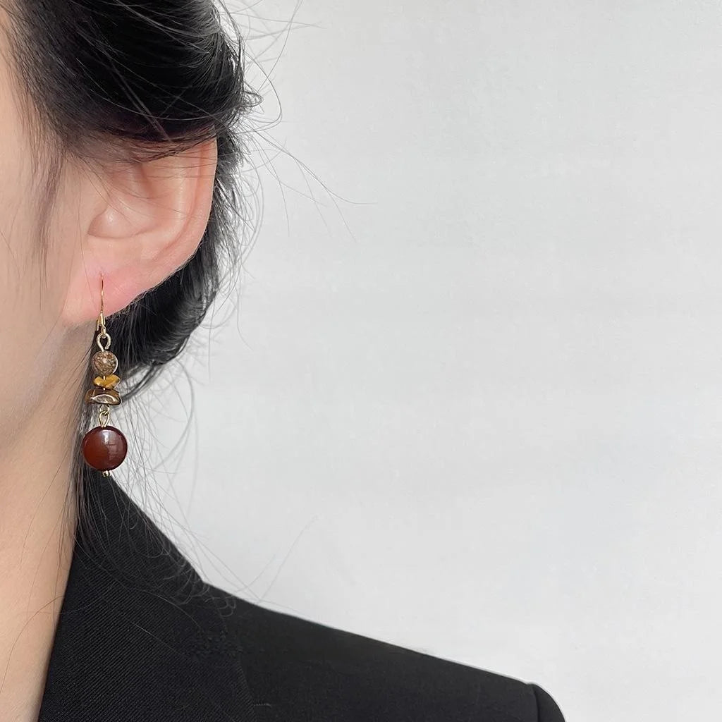 Original Design Tiger Eye Resin Geometric Tassel Drop Earrings With Silver Plated Pins