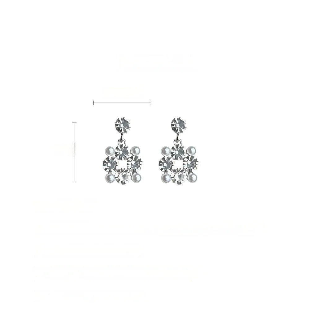 Sparkly Geometric Square Rhinestone Copper Drop Earrings, Premium Commuter Fashion Jewelry