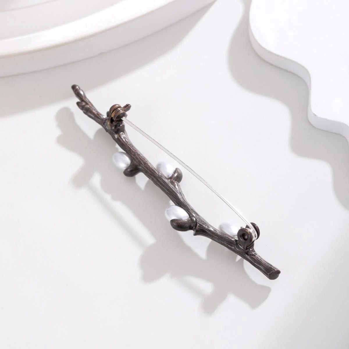 Elegant Plum Blossom Branch Alloy Brooch With Pearl Buds, Women's Lapel Pin Corsage Suit Accessory Gift