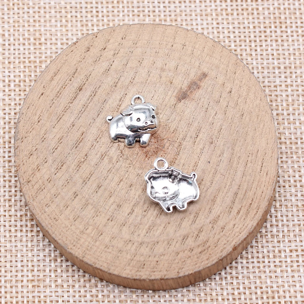 14x13mm 0.67g Antique Silver Zinc Alloy Pig Charm Pendant for DIY Bracelet Necklace Jewelry Making