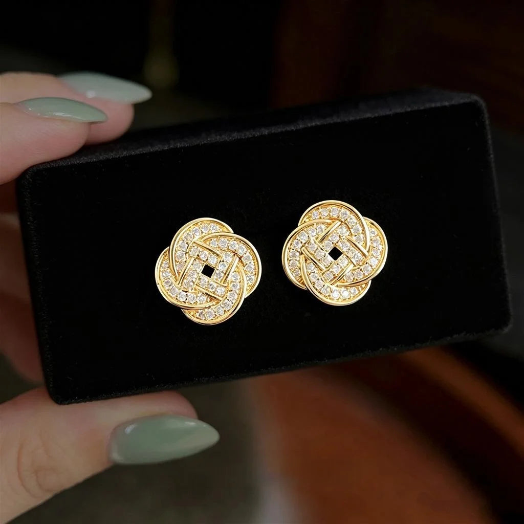 Old Money Style Micro Pave Zircon Geometric Flower Eco-Friendly Copper Stud Earrings