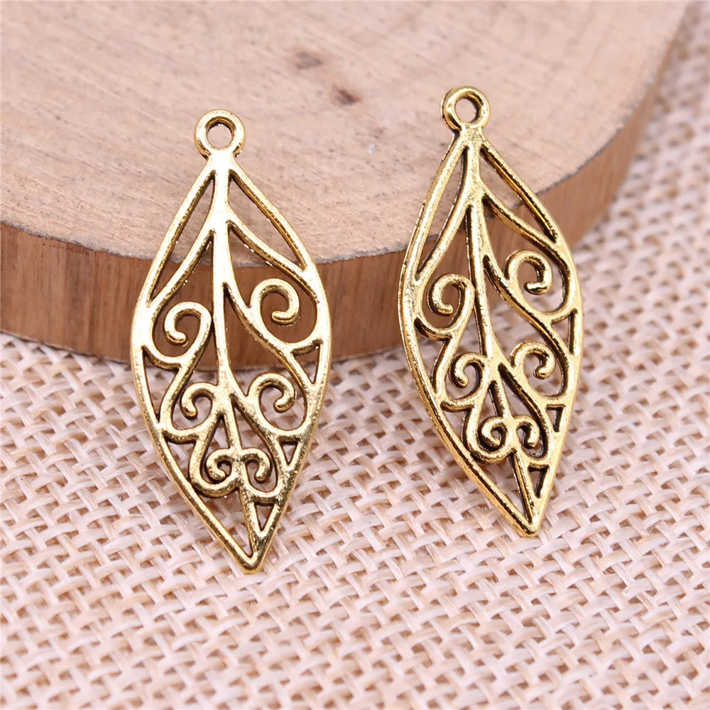 28x12mm 1g Multicolor Zinc Alloy Hollow Leaf Charm Pendant for DIY Necklace Bracelet Making