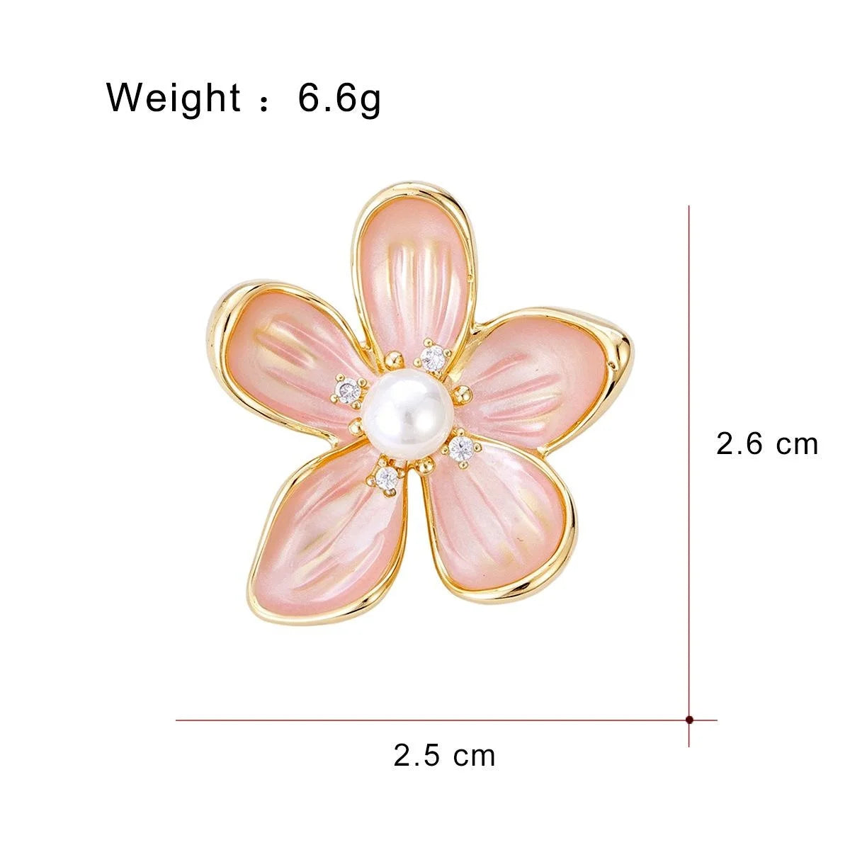 Elegant Enamel Flower Brooch With Faux Pearl Rhinestone, Gold Alloy Lapel Pin Corsage Gift