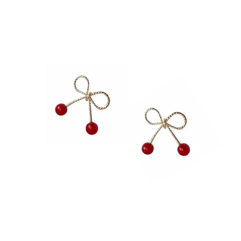 14K Gold Plated Copper Bow Stud Earrings Sweet Korean Minimalist Jewelry