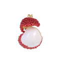 Elegant Red Enamel Lychee Fruit Brooch With Alloy Gold Tone Open Design, Cute Lapel Pin Corsage Gift