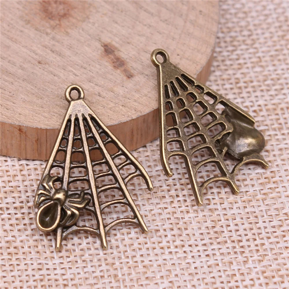 32x23mm 2.9g Multicolor Zinc Alloy Spider Spider Web Charm Pendant for DIY Halloween Jewelry Making