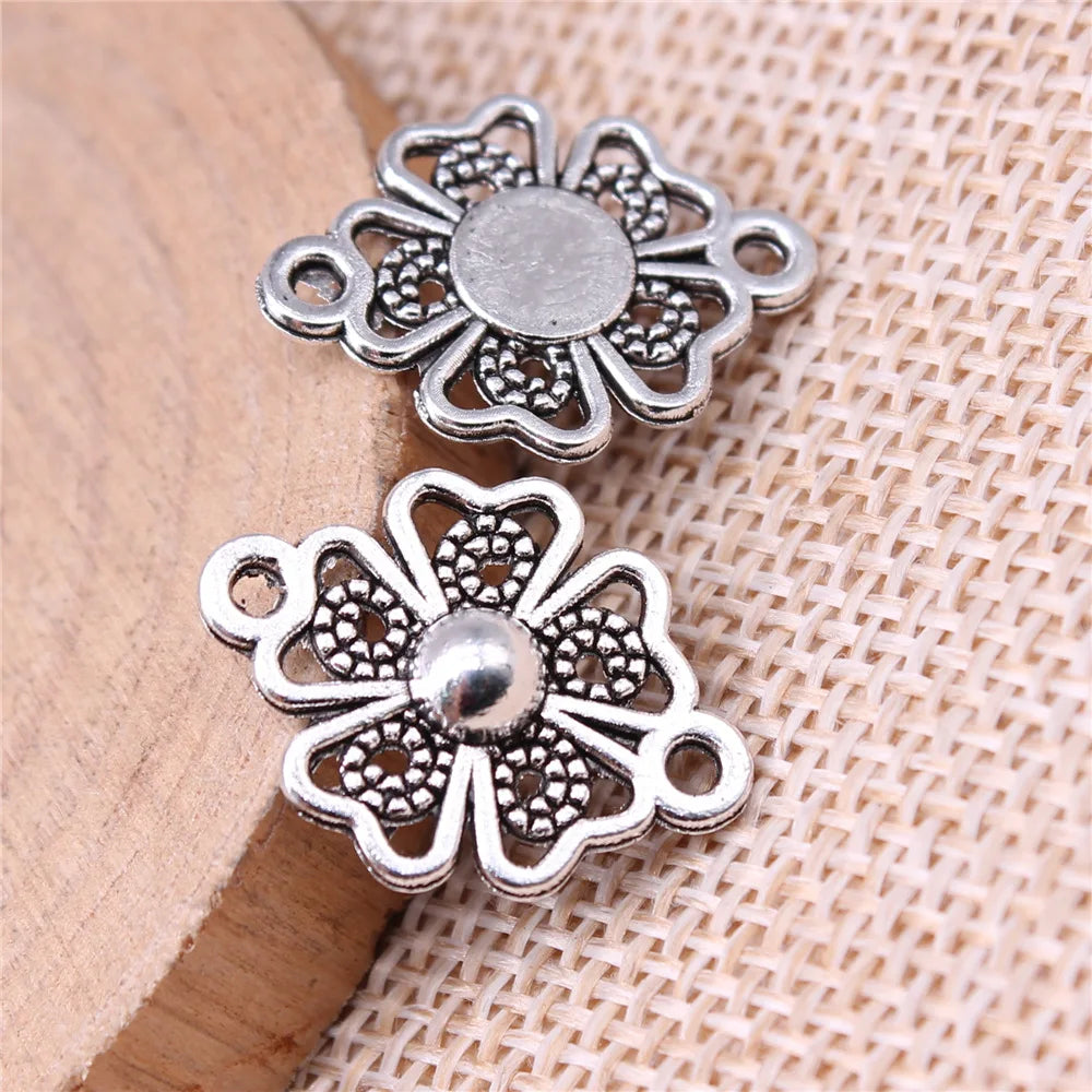 20x15mm 1.3g Multicolor Zinc Alloy Flower Connector Charm for DIY Bracelet Necklace Jewelry Making