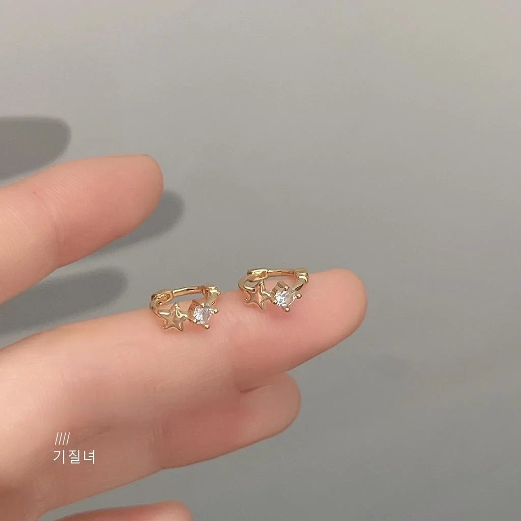 Mini Zircon Star Round Copper Drop Earrings Minimalist Style Daily Commuter Jewelry