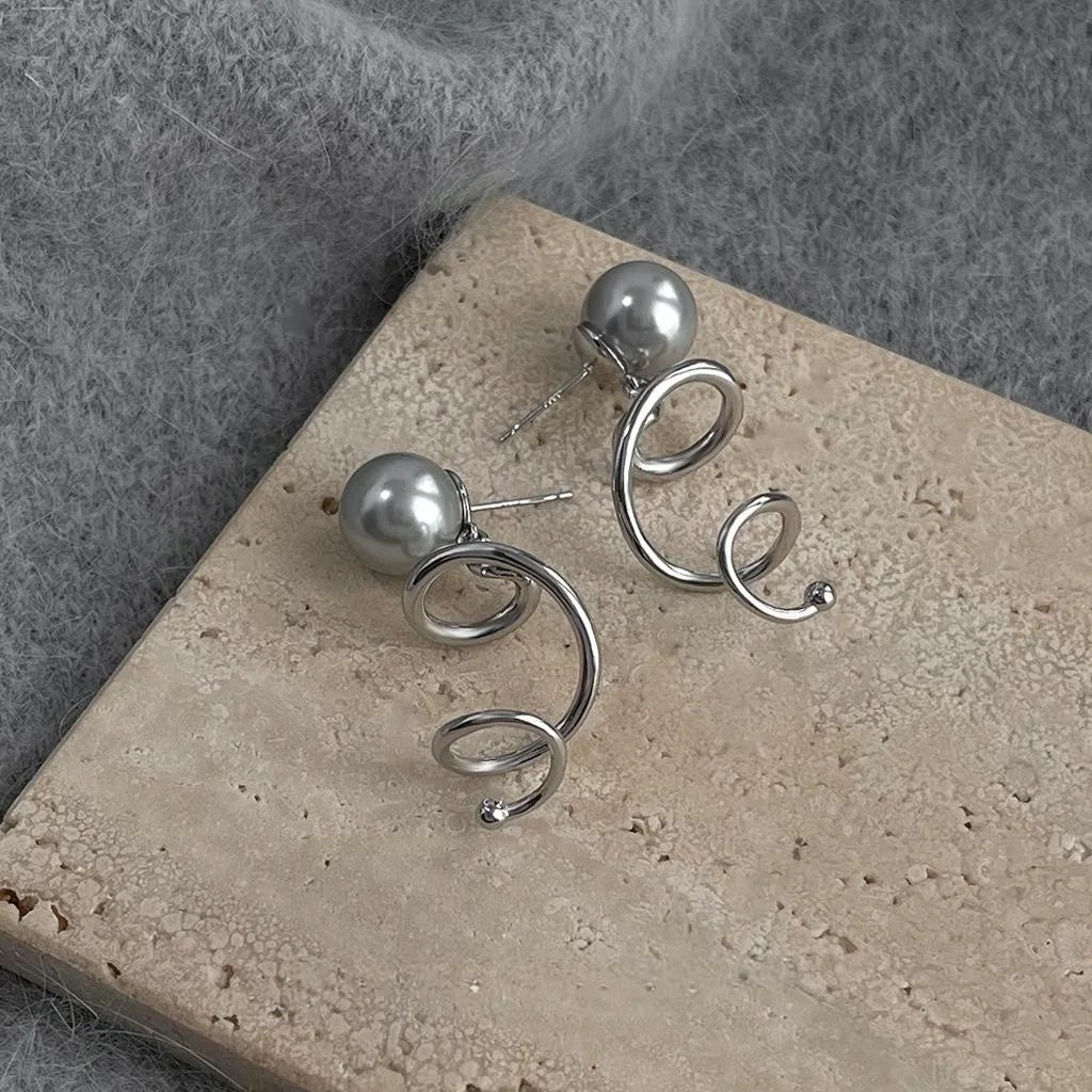Premium Minimalist Geometric Hoop Drop Earrings Copper Glass Pearl Line Design For Women