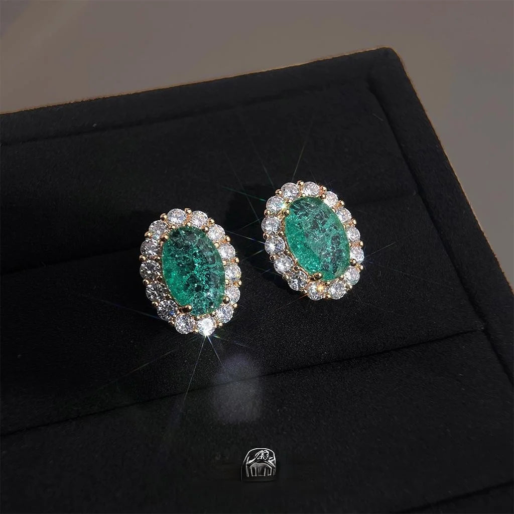 French Light Luxury Oval Zircon Stud Earrings Eco-Friendly Copper Geometric Vintage Court Style