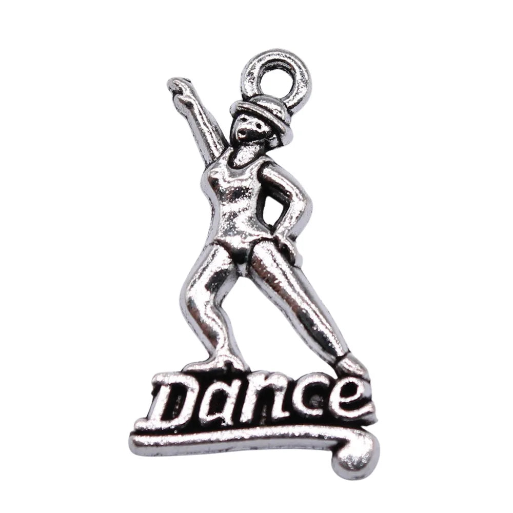 26x15mm 1.71g Antique Silver Zinc Alloy Dancing Charm Pendant for DIY Sport Music Theme Jewelry