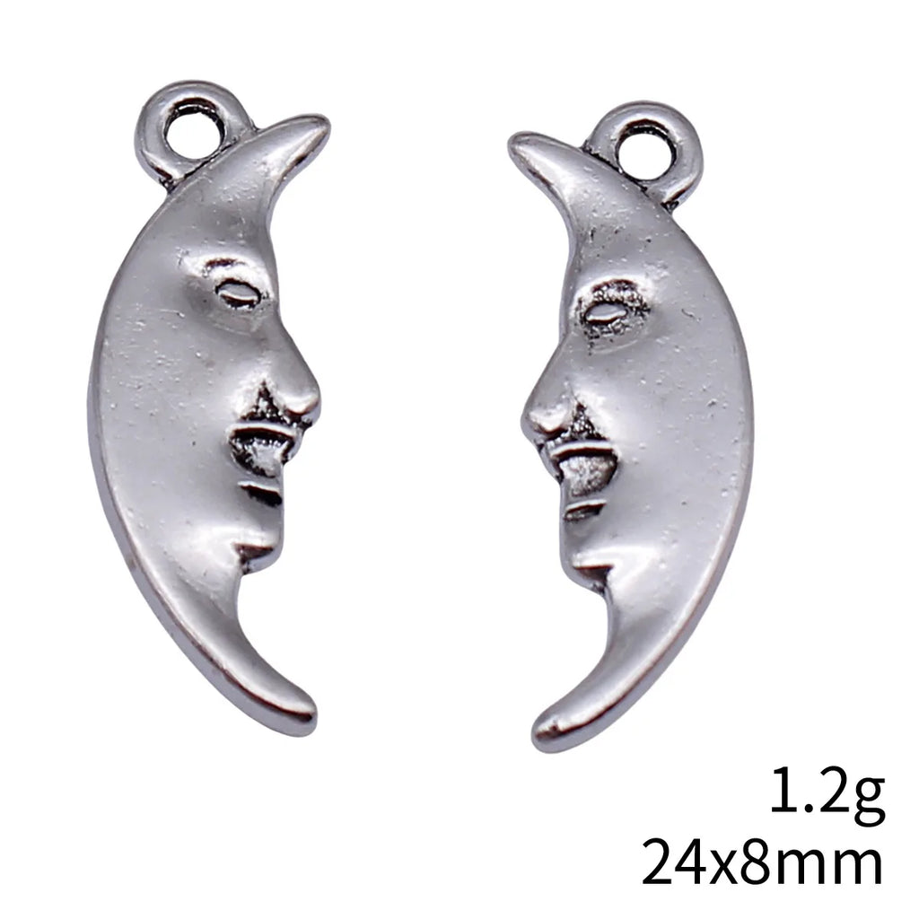 24x8mm 1.2g Antique Silver Zinc Alloy Double Sided Face Moon Charm Pendant for DIY Jewelry Making